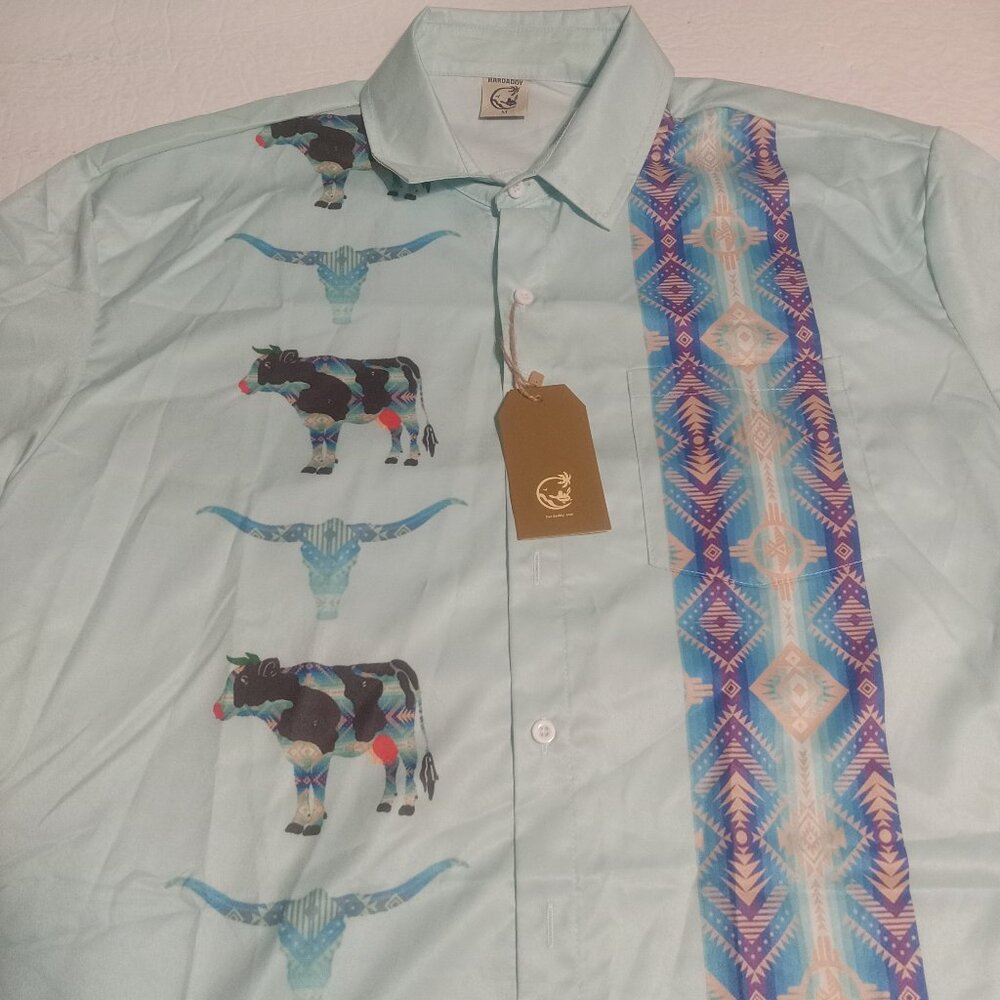 Hardaddy Men's Western Themed Hawaiian Button Up Shirt M NWT